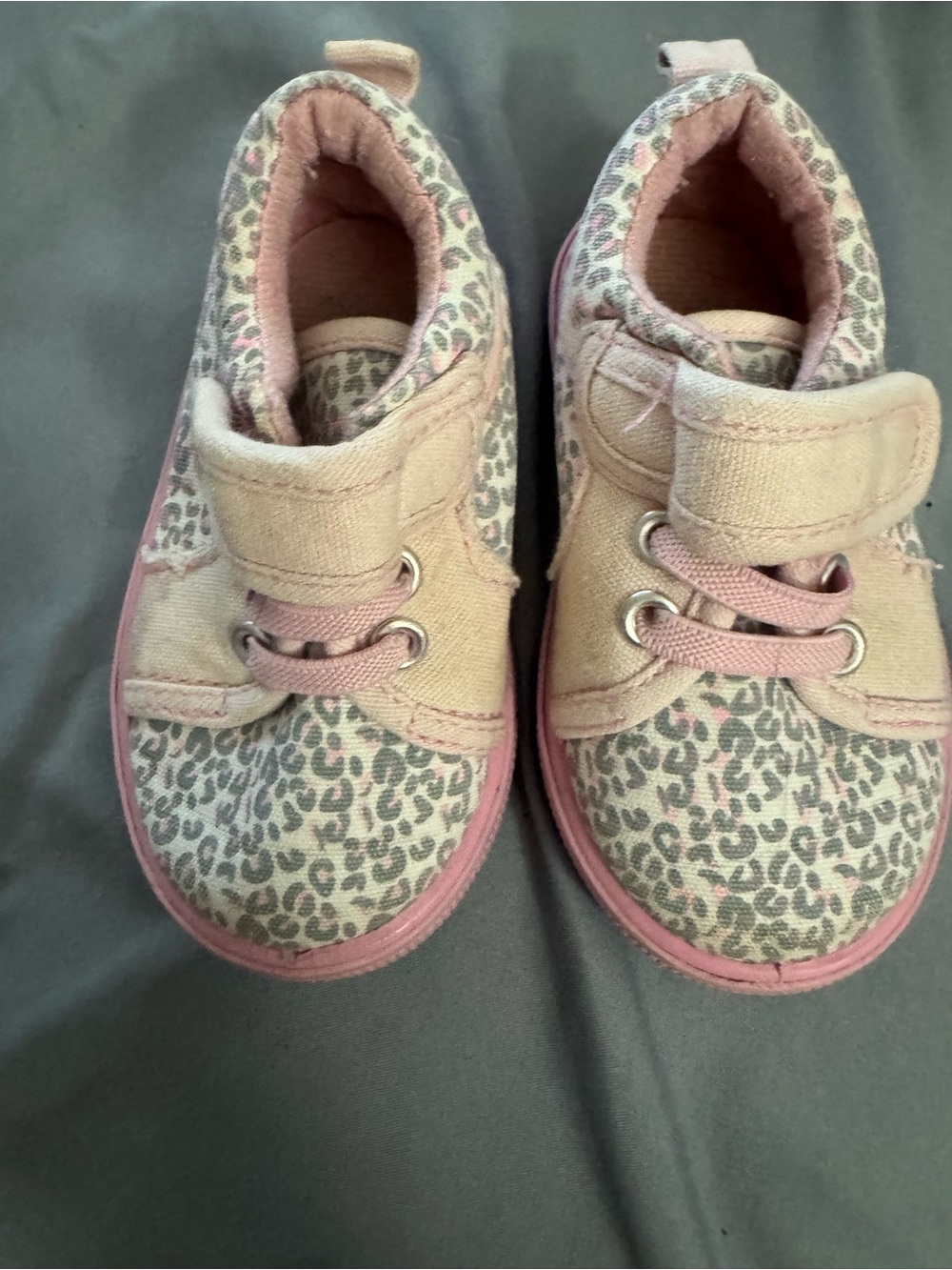 Toms Pink and Gray Leopard Print Kids Sneakers